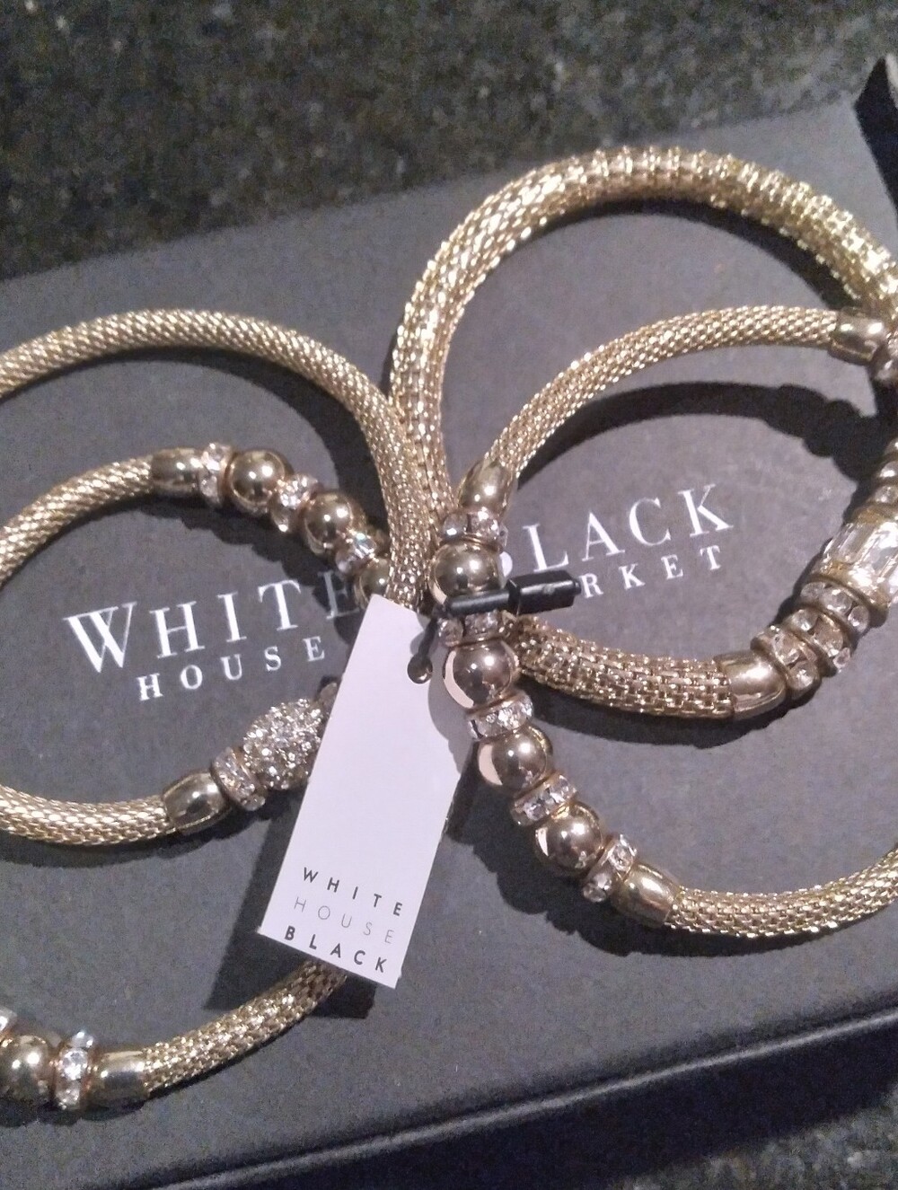 White House Black Market 4 Gold-Tone Mesh and Bead Bracelet